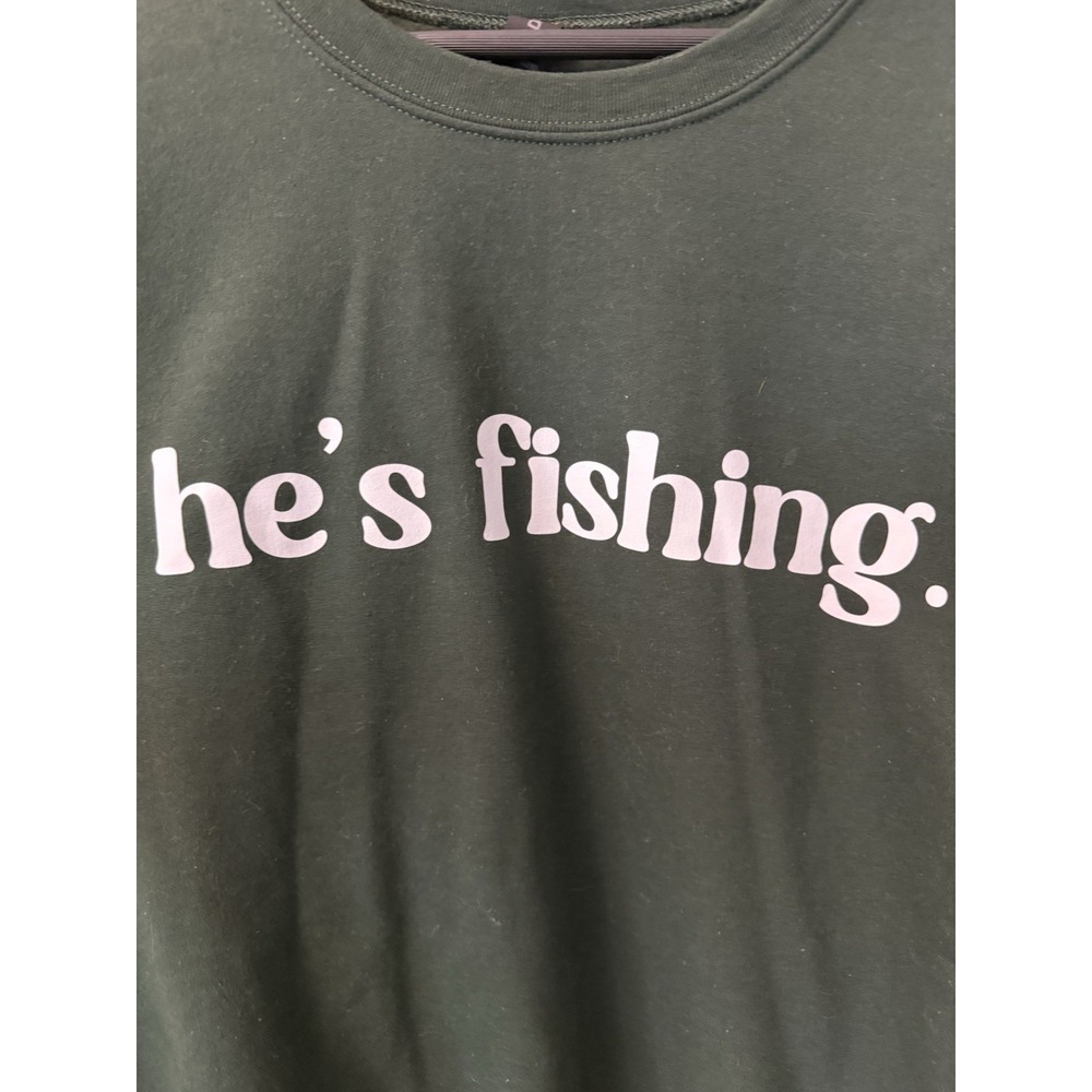 Gildan Mens Hes Fishing Sweatshirt Dark Green Graphic Pullover Sz 2XL
